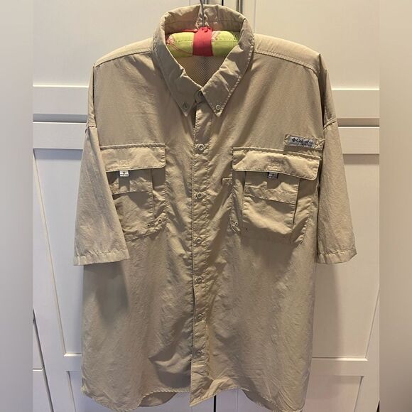 Columbia Mens Button Down Shirt 2XL PFG Fishing Vented Caped Nylon Short Sleeve - Picture 1 of 11